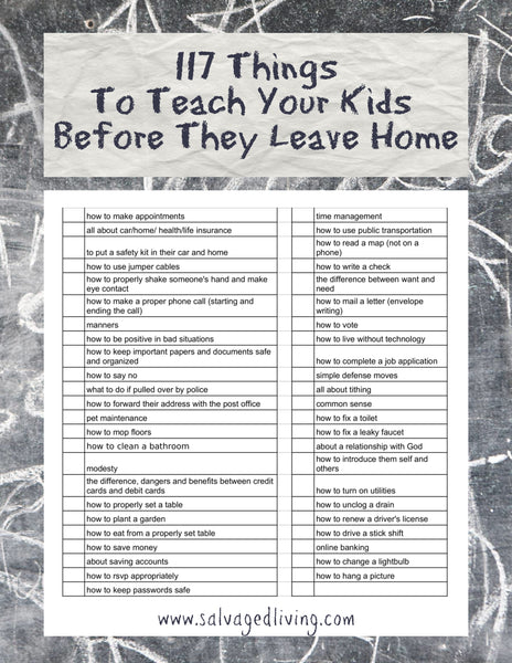 117 Things you should teach your kid before they leave home