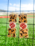 "MOM" Baseball Earrings W/ Cheetah Accent