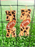 "MOM" Football Earrings W/ Cheetah Accent