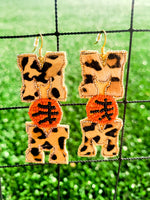 "MOM" Basketball Earrings W/ Cheetah Accent